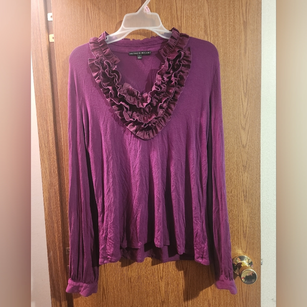 Antonio Melani Purple Long Sleeve Dress Top Size Large
